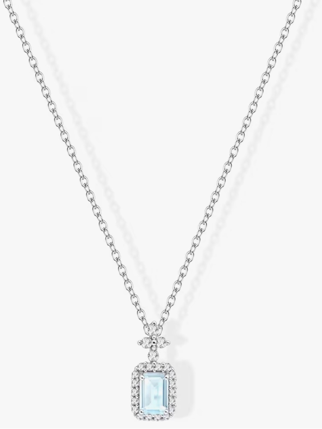 Sterling Silver Aquamarine Halo Pendant Necklace - Elegant Blue